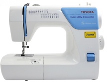 Toyota JSА 21 Jeans, швейная машина с вертикальным челноком, полуавтоматической петлей и приставным столиком, 21 строчка с фиксированной регулировкой длины