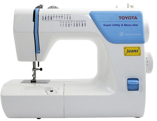 Toyota JSА 21 Jeans, швейная машина с вертикальным челноком, полуавтоматической петлей и приставным столиком, 21 строчка с фиксированной регулировкой длины