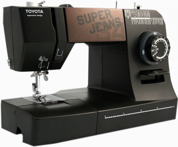 Toyota Super Jeans 34, швейная машина с горизонтальным челноком и полуавтоматической петлей, 34 строчки с плавной регулировкой длины стежка