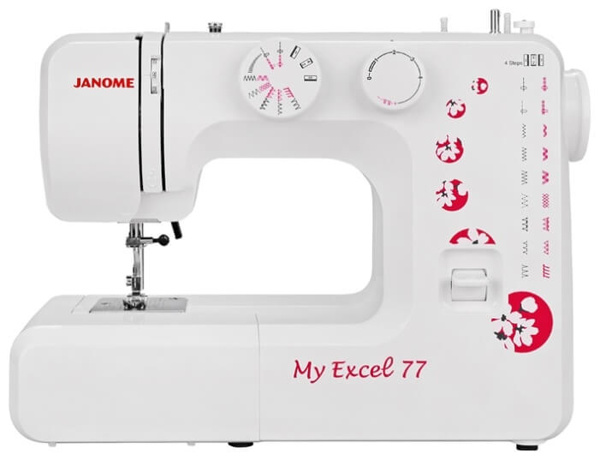 Janome My Excel 77, швейная машина с вертикальным челноком и полуавтоматической петлей, 21строчка с плавной регулировкой длины стежка
