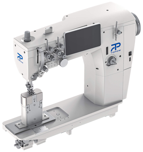 Topow 2868, колонковая 2-игольная швейная машина с увеличенным челноком и тройным транспортом материала