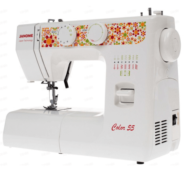 Janome Color 55, швейна машина з вертикальним човником і напівавтоматичною петлею, 24 строчки з плавним регулюванням довжини стібка