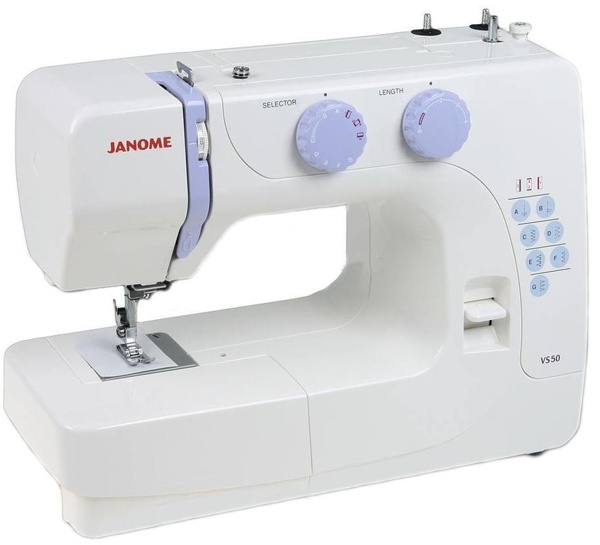 Janome VS 50, швейная машина с вертикальным челноком и полуавтоматической петлей, 8 строчек с плавной регулировкой длины стежка