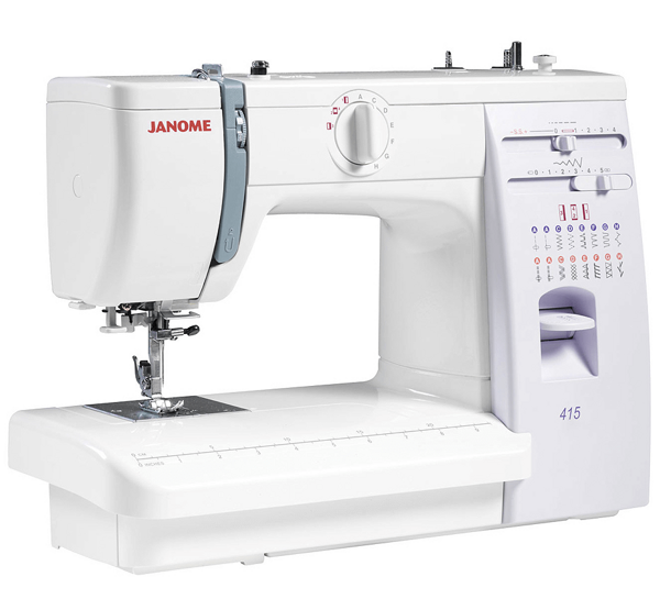 Janome 415, швейная машина с вертикальным челноком и полуавтоматической петлей, 15 строчек с плавной регулировкой, жесткий чехол в комплекте