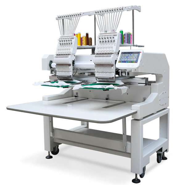 Parabraman PR-1202H, двоголова промислова вишивальна машина з верхнім кріпленням пантографа, вишивка в п'яльцях, бордюрній рамі, на бейсболках, робоче поле 1000 х 400