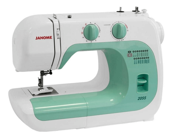 Janome 2055, швейна машина з вертикальним човником і напівавтоматичною петлею, 17 строчок з плавним регулюванням довжини стібка