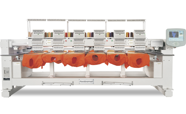 Parabraman PR-1206CH, шестиголовая высокоскоростная тубулярная промышленная вышивальная машина, вышивка в пяльцах, в бордюрной раме, на кепках, рабочее поле 2 400 х 450 мм